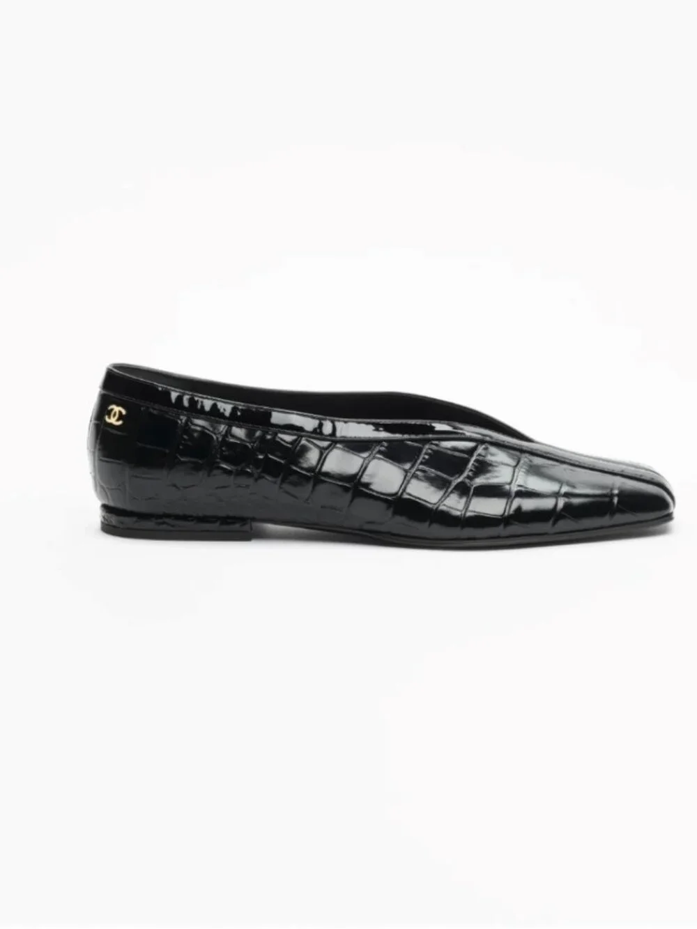 Chanel Croc Embossed Ballet Flats Black Patent Calfskin 36.5 SS26 Blazy - Picture 2 of 11